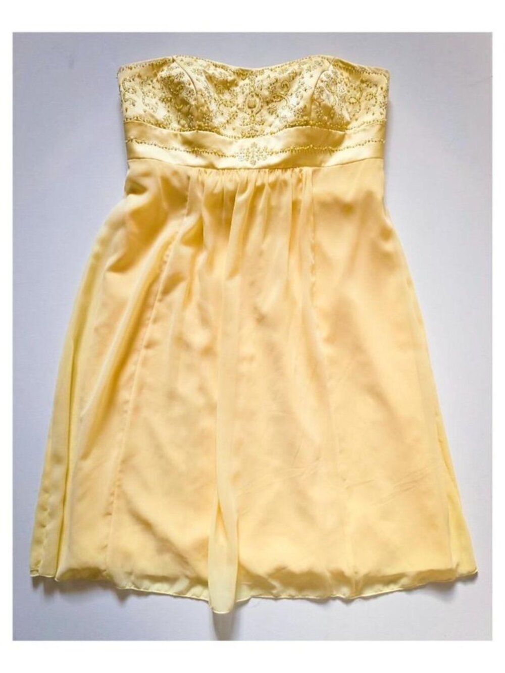 Vintage Y2K Butter Yellow Beaded Strapless Dress ✧ Fairycore Princess Formal